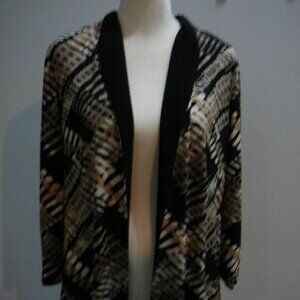 Perceptions New York 3/4 Sleeve Open Front Jacket Black Cream Brown-Size 12